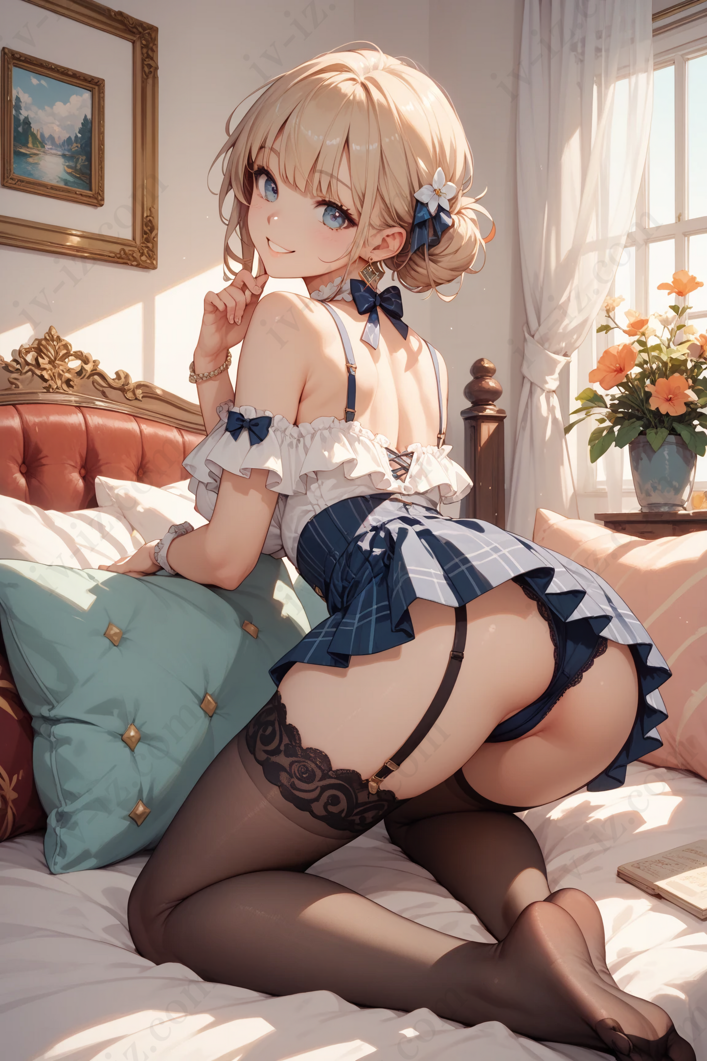 Elegant Blue Maid Girl – Anime Art