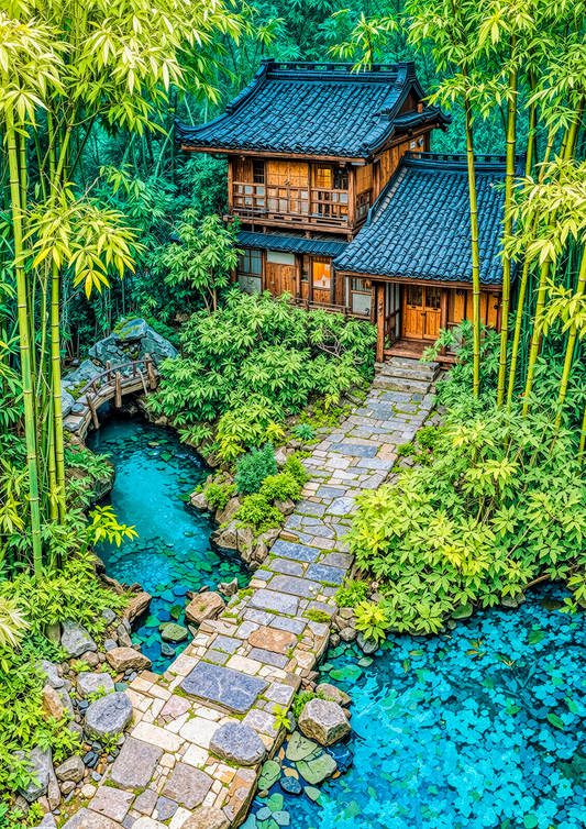 竹林に包まれた水の庭