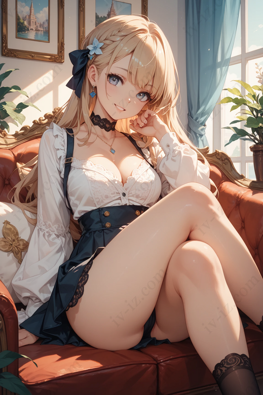 Elegant Blonde Anime Girl with Lace