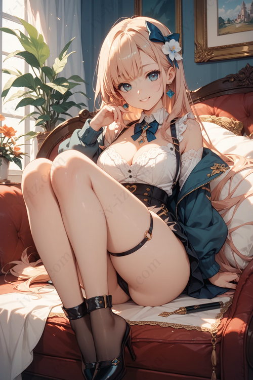 Graceful Anime Girl with Garter Belt