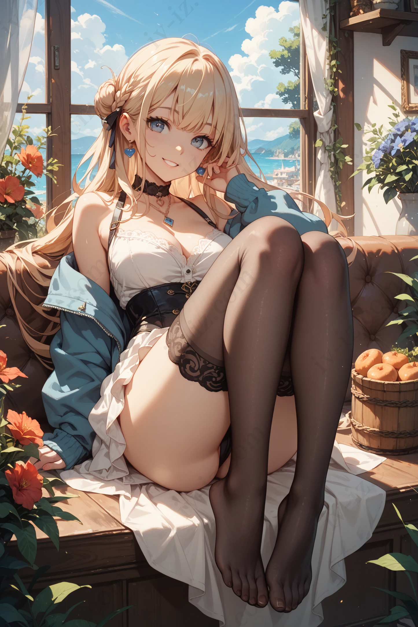 Elegant Blonde Anime Girl in Lace