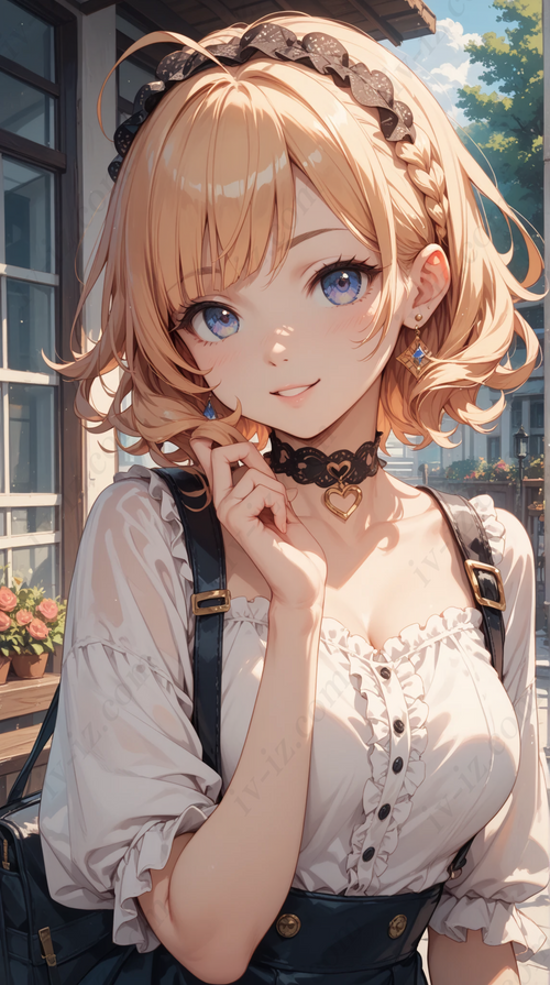 Elegant Blonde Anime Girl with Lace
