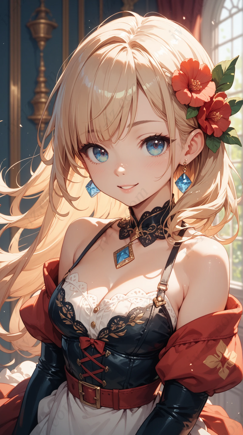 Anime Girl in Elegant Red Dress