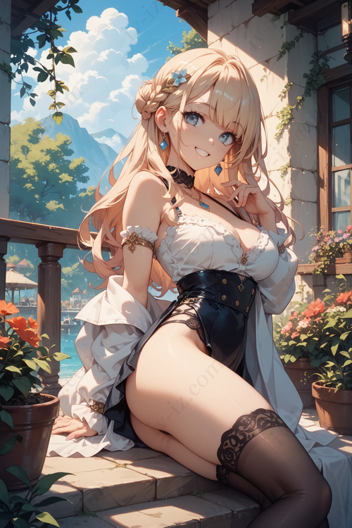 Elegant Lakeside Girl in White Corset &