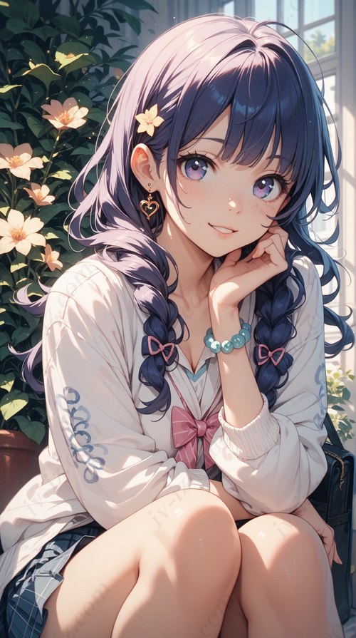 Cute Braided Anime Girl in School Style