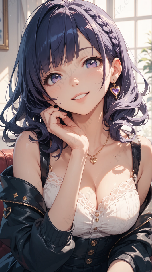 Charming Anime Girl with Purple Hair