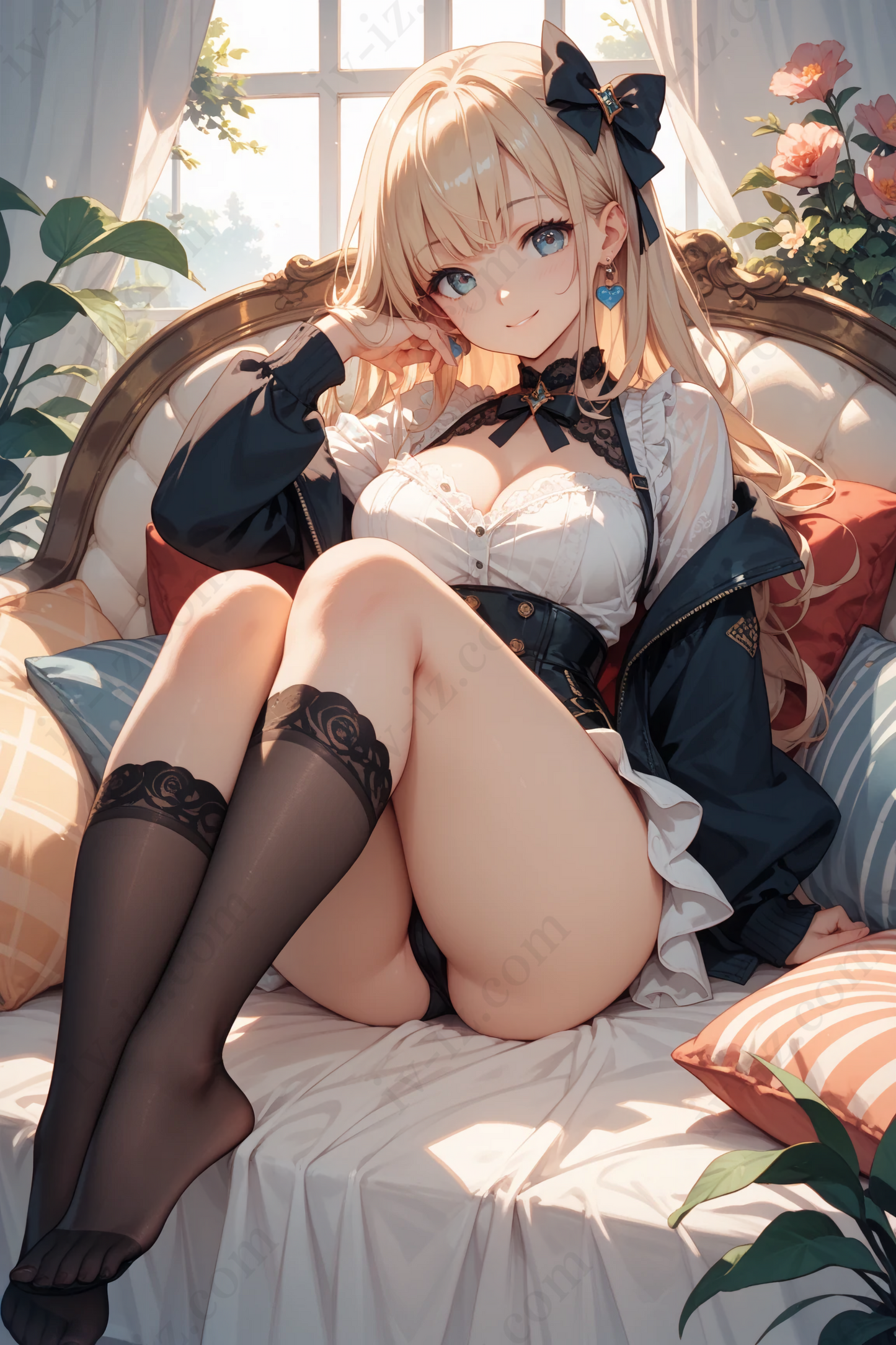 Sweet Blonde Anime Girl in Lace Lingerie