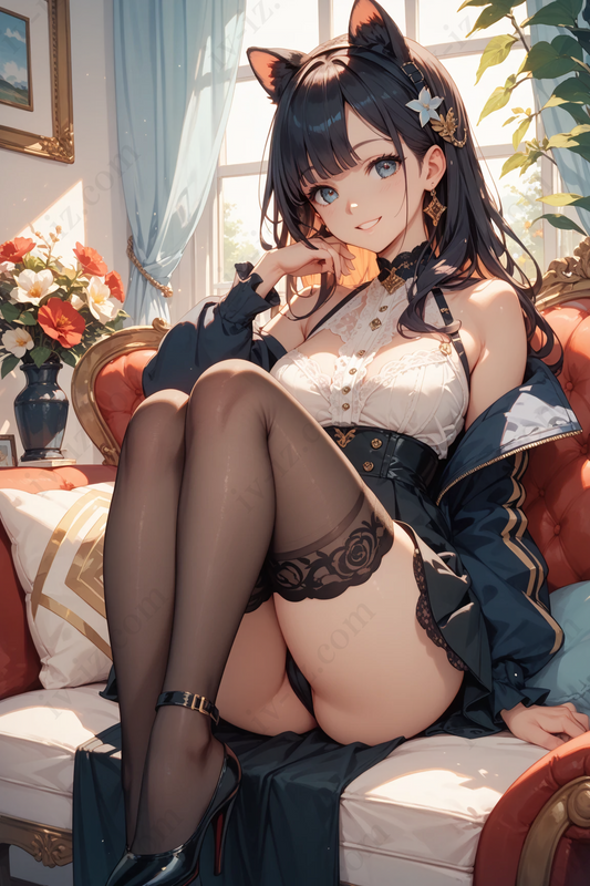 Elegant Cat-Eared Anime Girl – Black