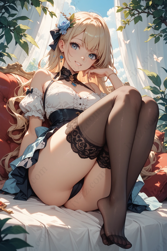 Blonde Anime Girl in Lace Stockings
