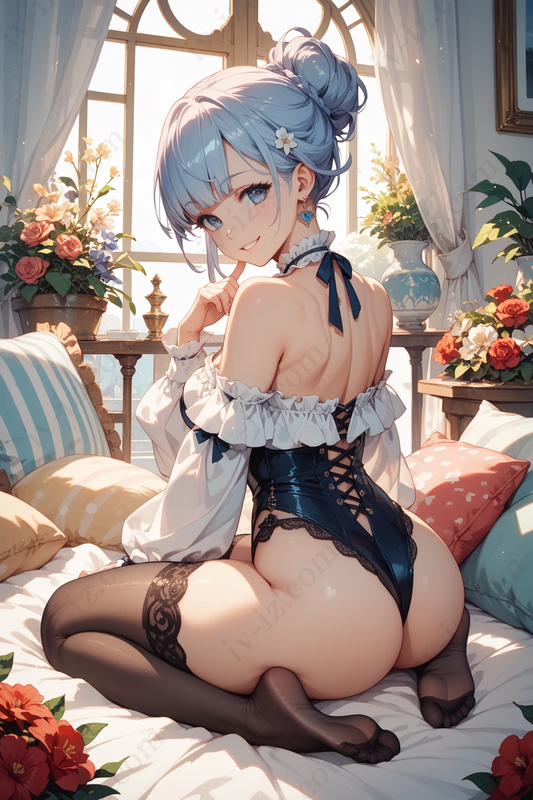 Elegant Blue Corset Girl – Anime