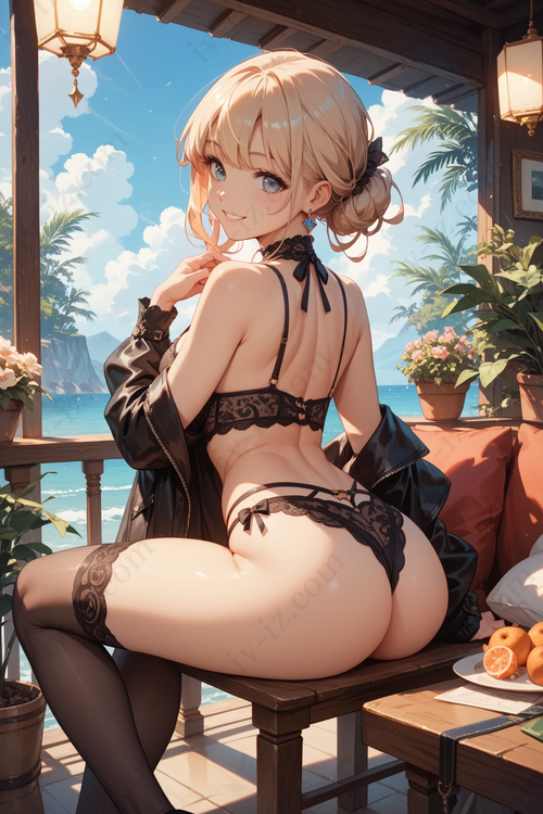 Beachside Lace Muse – Elegant Anime Girl
