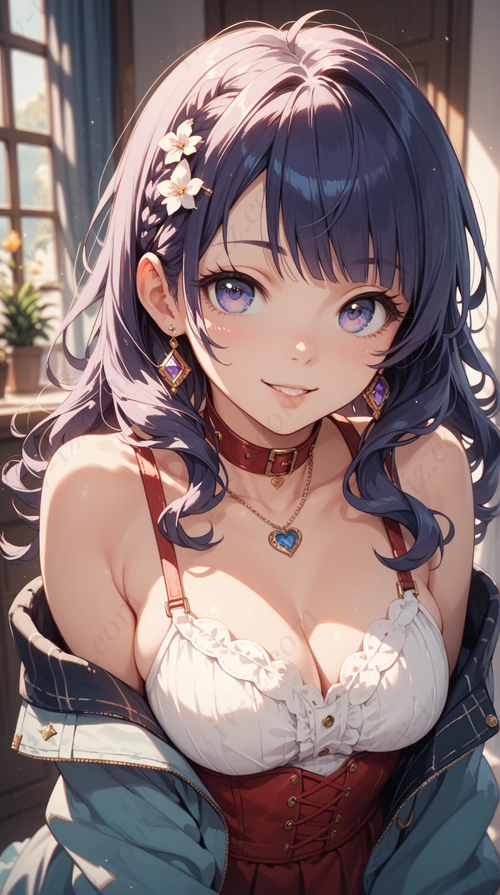 Elegant Anime Girl with Floral Braid