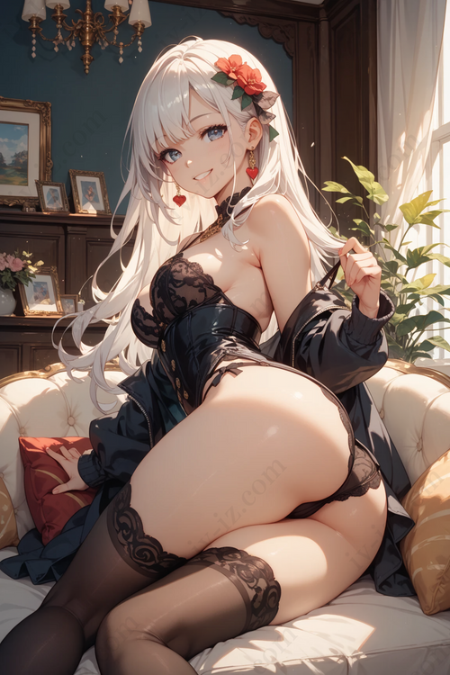 Seductive White-Haired Anime Girl