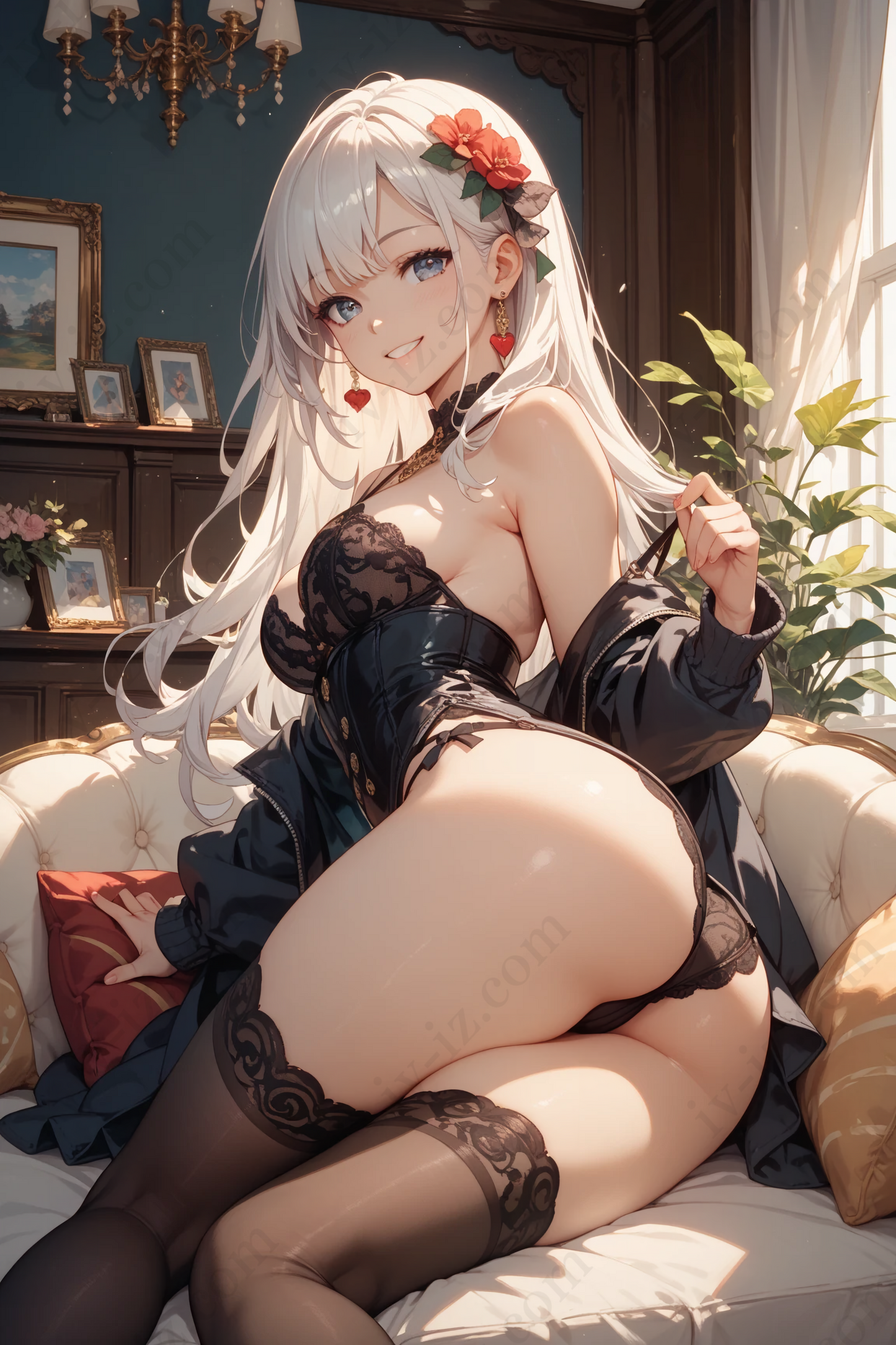 Seductive White-Haired Anime Girl