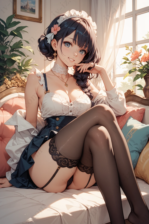 Elegant Anime Maid Girl in Lace Lingerie