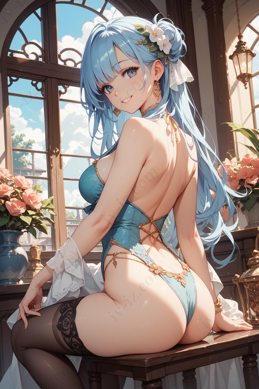 Azure Lace Elegance – Beautiful Anime