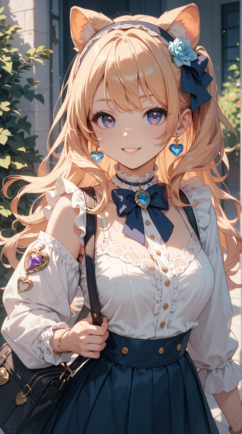 Elegant Cat Girl Anime with Blue Ribbon