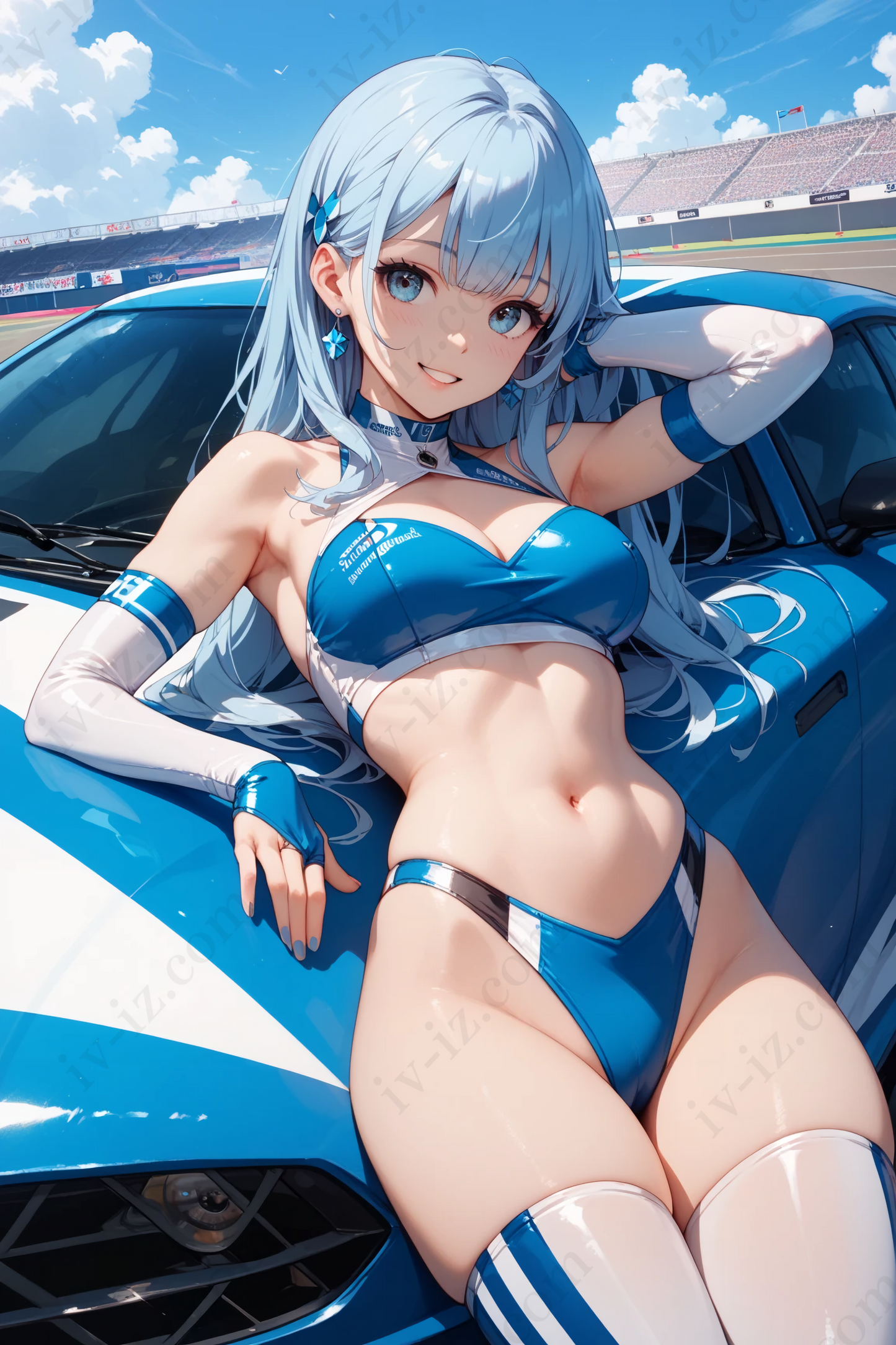 Cool Anime Racing Girl with Silver Hair