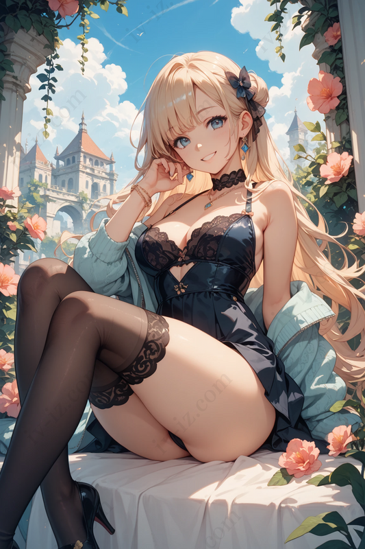 Castle Garden Charm – Elegant Anime Girl