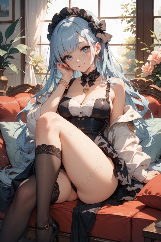 Charming Blue-Haired Anime Girl in Black