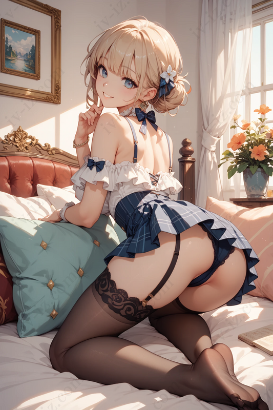 Elegant Blue Maid Girl – Anime Art