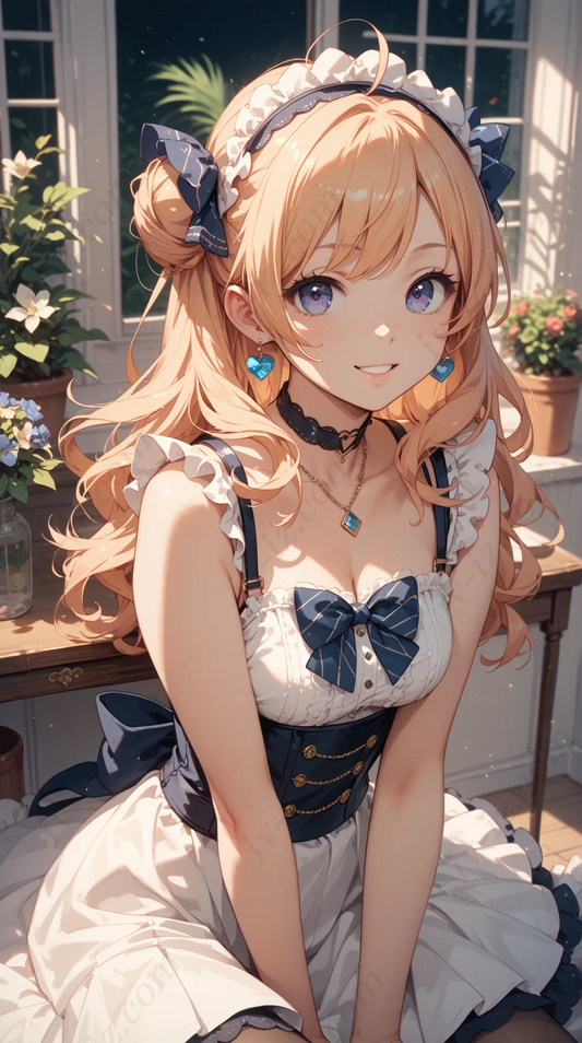 Cute Blonde Anime Maid with Blue Bows