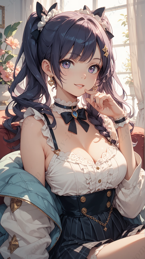 Elegant Gothic Anime Girl with Twin Tail