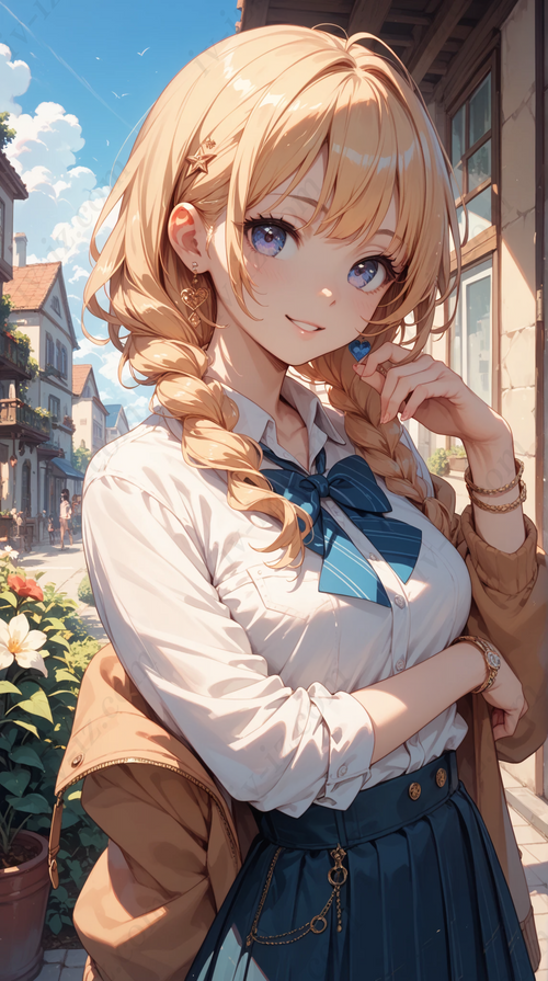 Blonde Braided Anime Girl in School