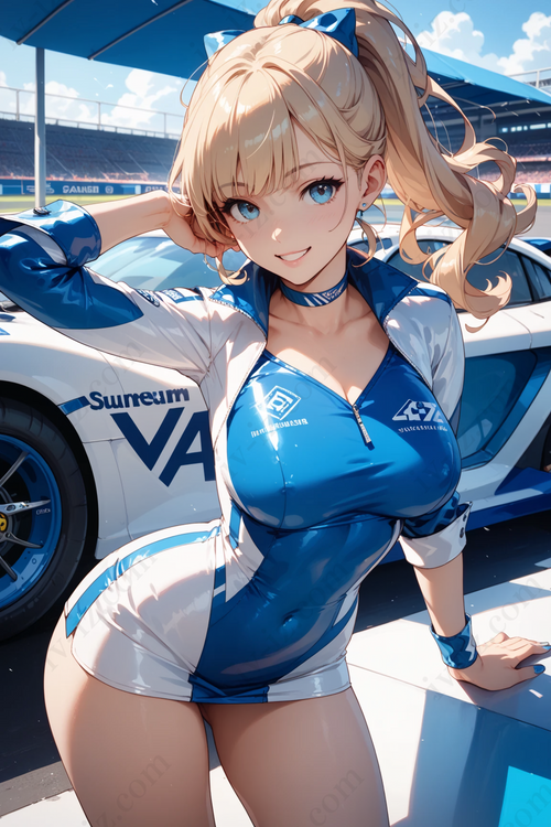 Elite Anime Race Queen in Blue Suit