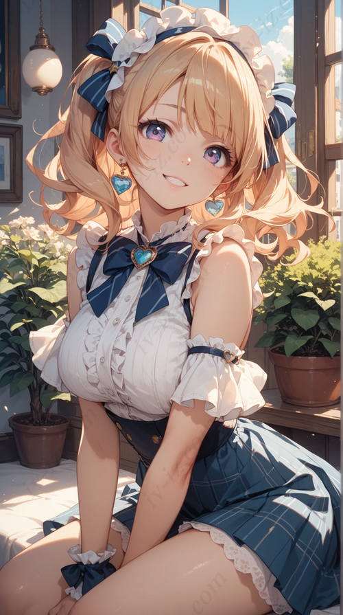 Elegant Blonde Anime Girl with Blue Bow