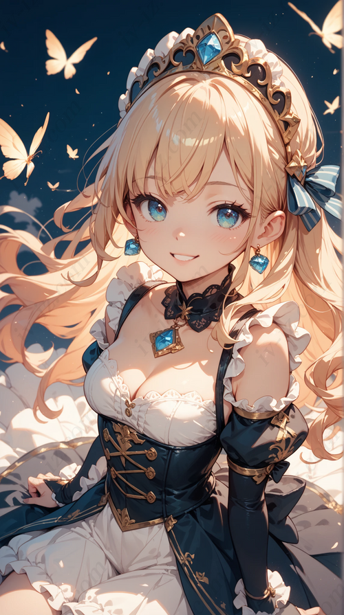 Anime Princess with Blue Gem Dress