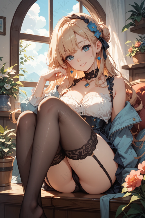 Blonde Anime Girl with Garter Belt