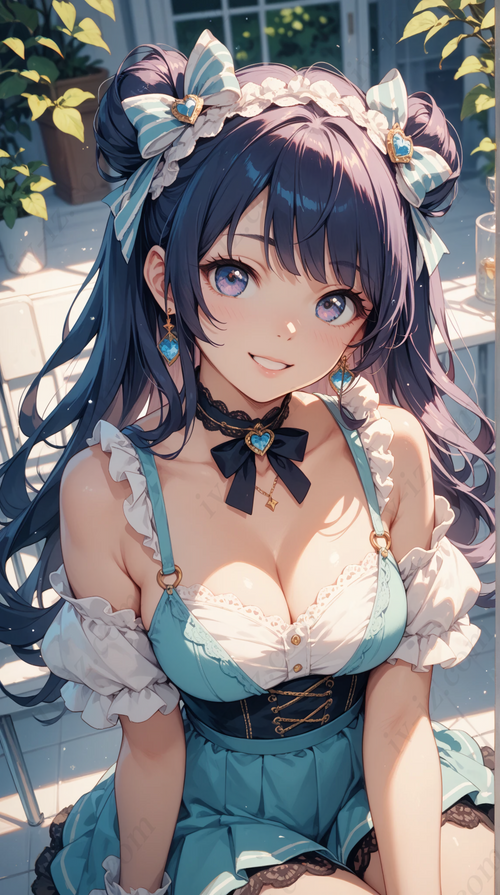 Gothic Lolita Anime Girl with Blue Ribbo