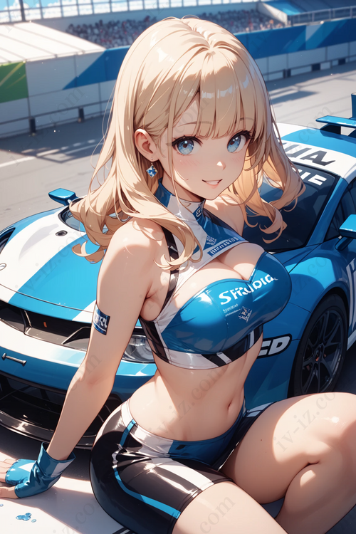 Blonde Anime Race Queen Beside Blue Supe