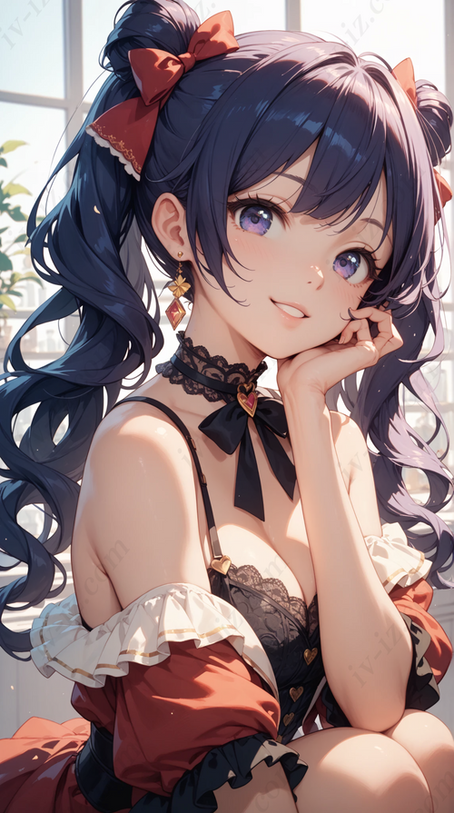 Elegant Gothic Girl with Red Bows