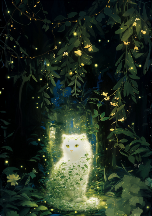 翠光に宿る森の守り猫