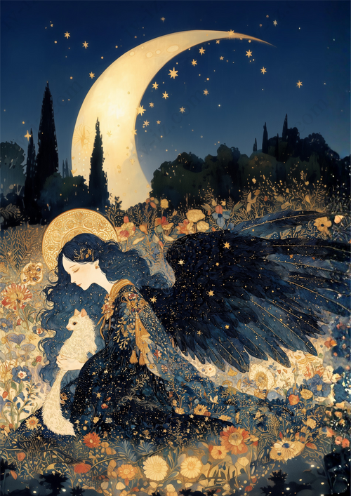 三日月の庭で抱く白き友