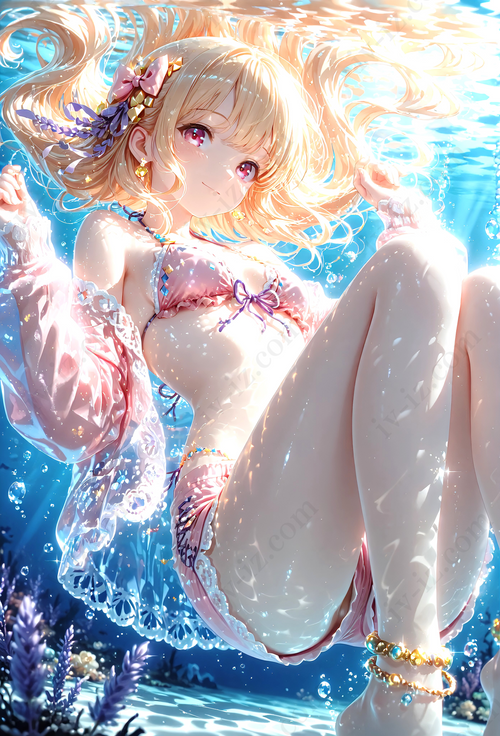 海のきらめきに包まれた少女