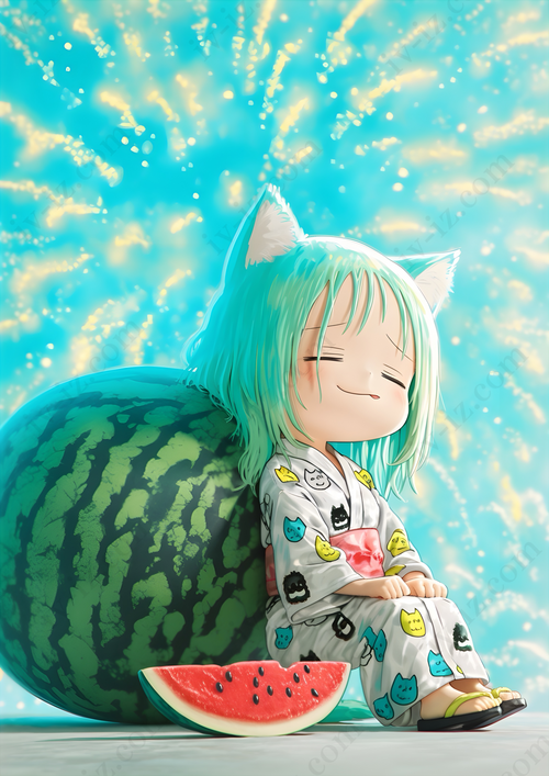 猫耳とスイカと花火